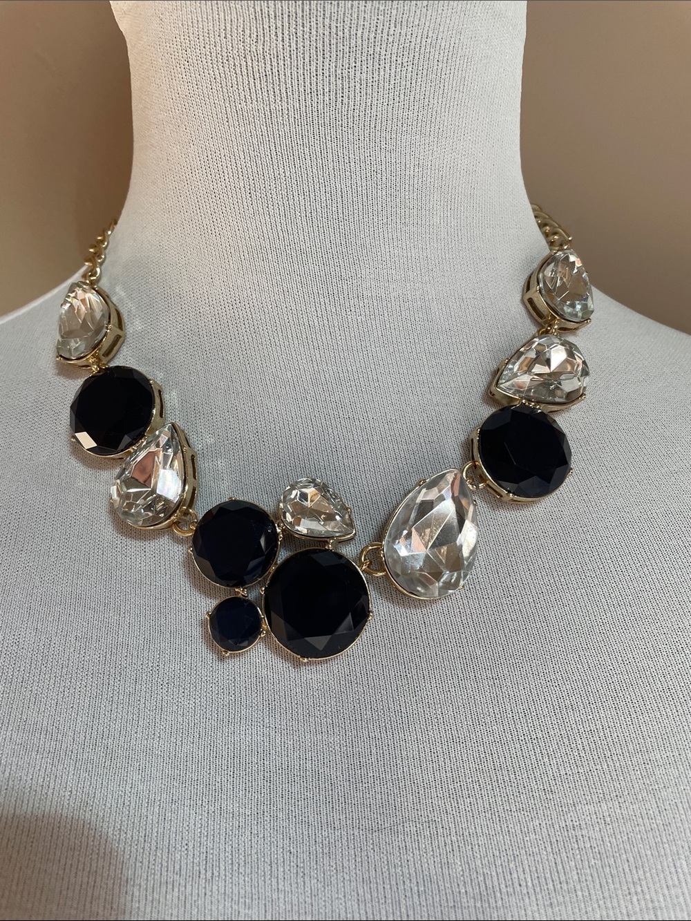 J. Crew Statement Navy and Clear Crystal Necklace - Gold Tone